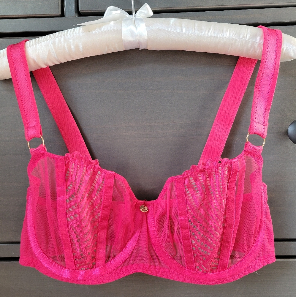 SCANTILLY Authority Balcony Bra 30E 30DDD Pink Sheer Balconette